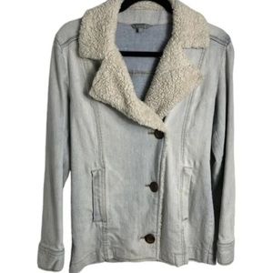 Rubbish Denim Sherpa Trim Light Wash Jean Jacket Stretch Size XS